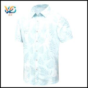 Men's Hawaiian Button Down Shirt, Polyester Spandex, Summer Beach Casual